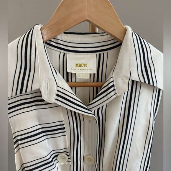 Maeve By Anthropologie Esther Collared Trench Style Striped Sleeveless D… - Picture 7 of 9